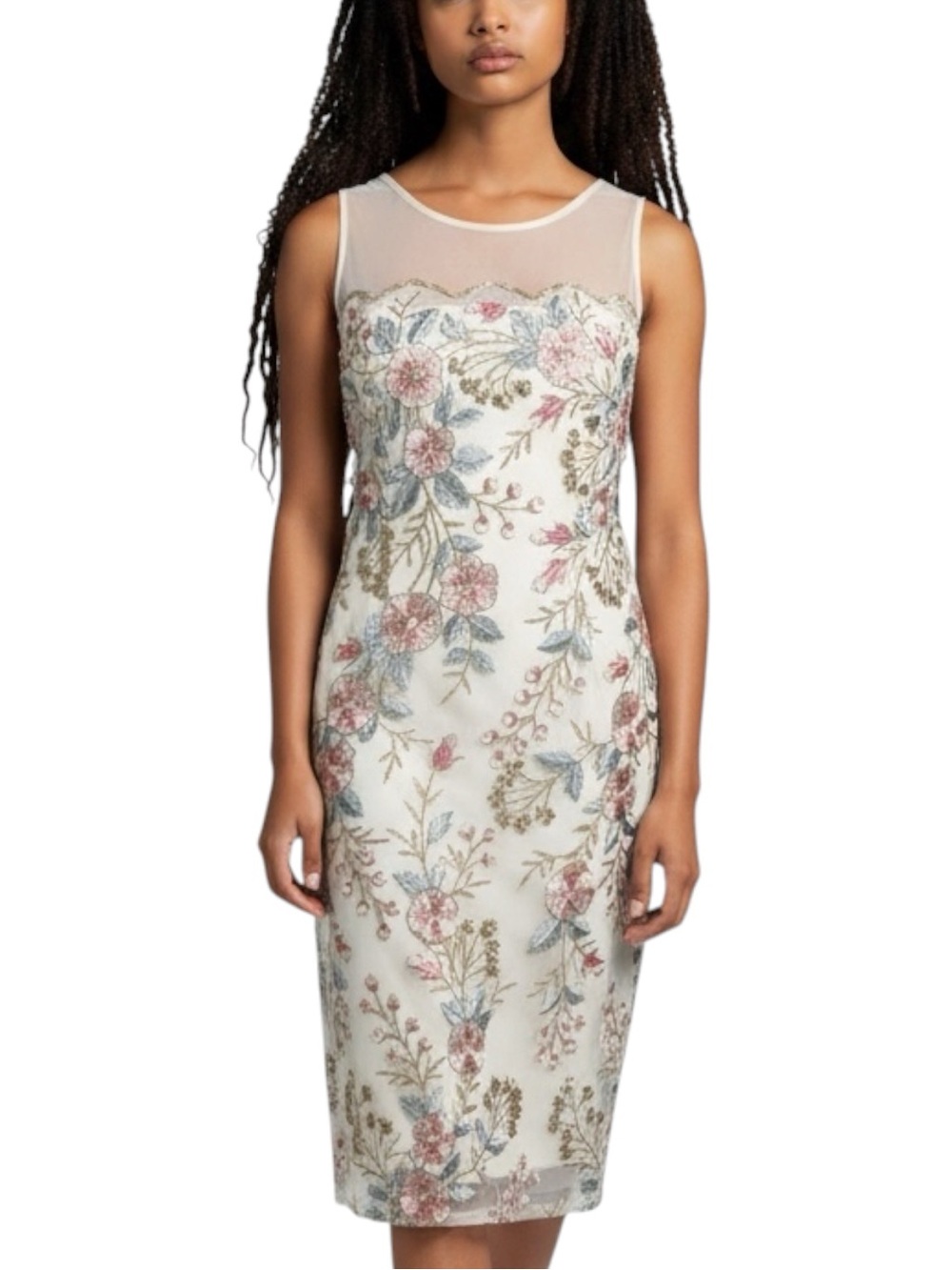 Adrianna Papell Cream Floral Embroidered Sheath Dress NWOT Size 10 Feminine
